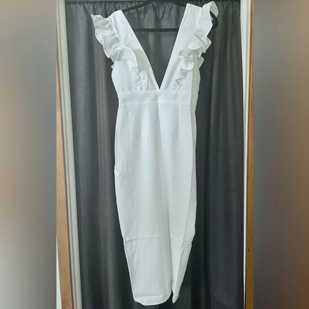 Runway the Label Prezman Midi Deep Plunge White Dress - Picture 8 of 8